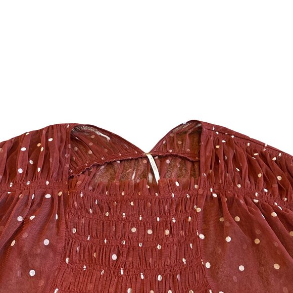 Free People Rust Orange Polka Dot Babydoll Top Sheer Chiffon Size Small Women's - Picture 2 of 11